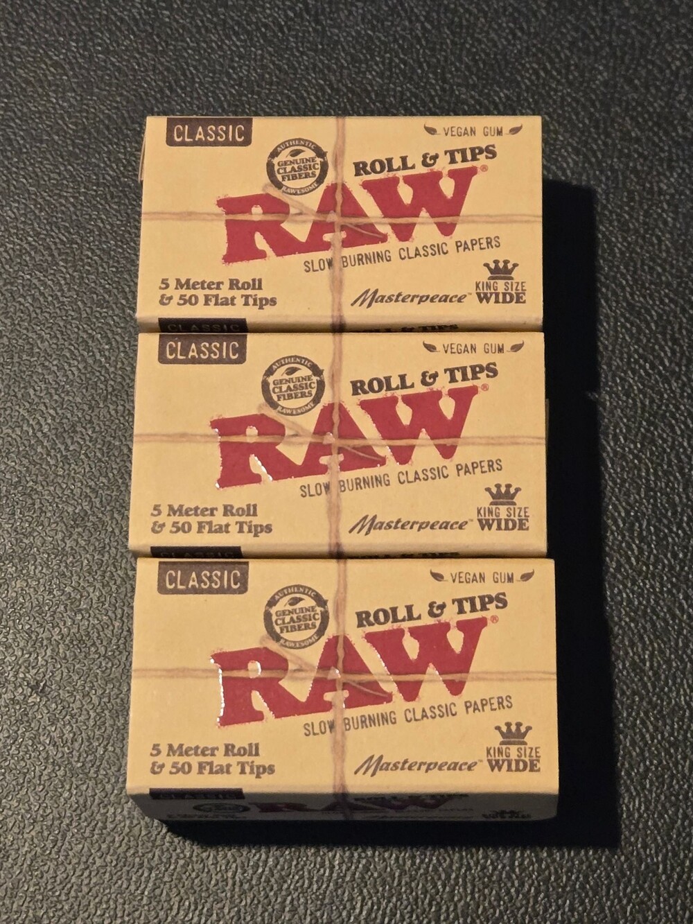 RAW Roll & Tips King Size Wide - 5 Meter Roll & 50 Flat Tips - Lot of 3